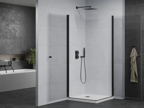 Mexen Pretoria Duo, 2-krídlový sprchovací kút 90(dvere) x 90(dvere) x 190 cm, 6mm číre sklo, čierny profil + slim sprchová vanička 5cm, biela, 852-090-090-70-02-4010B