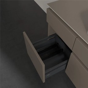 VILLEROY &amp; BOCH Legato závesná skrinka pod umývadlo na dosku (umývadlo v strede), 5 zásuviek, s LED osvetlením, 1400 x 500 x 550 mm, Truffle Grey, B760L0VG