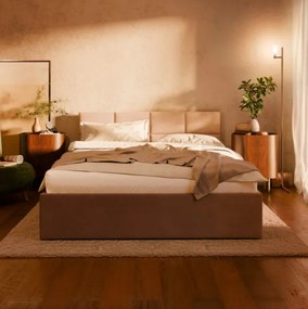 Manželská posteľ BORGO Velvet 140×200 cm hnedá