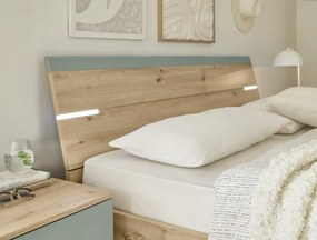 Posteľ s nočnými stolíkmi Savina 180x200 cm, dub artisan/šalviová, s osvetlením