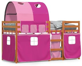 Poschodová posteľ so závesmi ružová 90x200 cm masívna borovica 3284038