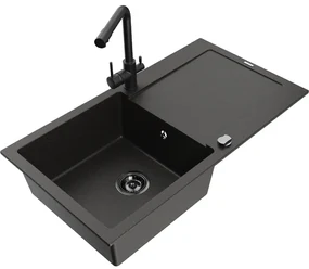 Mexen Leo, drez granitový 900x500x190 mm, 1-komorový a čierna batéria Duero, čierna-zlatá metalíza, 6501-75-671600-70-B