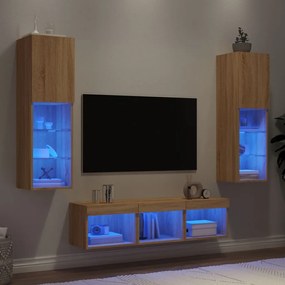 5-dielne TV nástenné skrinky s LED dub sonoma kompozitné drevo 3216606