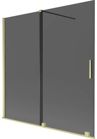 Mexen Velar, 2-krídlová posuvná vaňová zástena 160 x 150 cm, 8mm šedé sklo, zlatá matná, 896-160-000-41-55