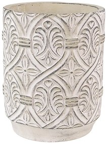 Šedý antik cementový kvetináč s ornamentom - Ø 14*18 cm