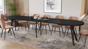 Mazzoni EXPANSO Čierny mat / čierne nohy - OVÁLNY ROZKLADACÍ STÔL 160-360 cm PRE 16-18 OSÔB