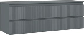 Mexen Rivel, kúpeľňová skrinka pod umývadlo 140 cm s hornou doskou, 2 zásuvky, drážkovaná, grafit matná - 91A20-14047-2-BFFC66