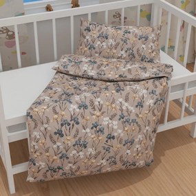 Biante Detské bavlnené posteľné obliečky do postieľky Sandra SA-637 Modro-béžovo-biele kosatce na sivobéžovom Do postieľky 100x135 a 40x60 cm