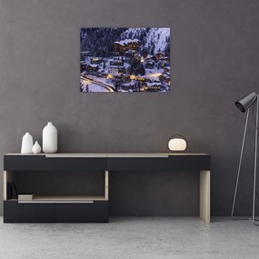 Sklenený obraz - horské zimné mestečko (70x50 cm)