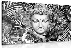 Obraz Budha na exotickom pozadí v čiernobielom prevedení - 120x80