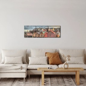 Obraz - Domy pri rieke (s hodinami) (90x30 cm)