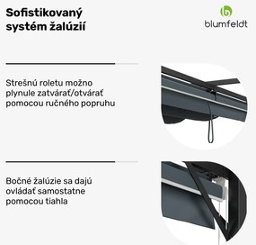Blumfeldt Pantheon Robust Pergola 3x4 m, práškovo lakovaná oceľ, odolná voči poveternostným vplyvom, s bočnými roletami