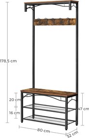 Stojan na kabáty s lavicou na topánky, predsieňová stena, rustikálna hnedá