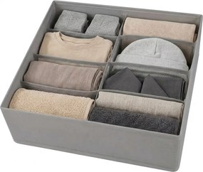VERK GROUP Organizér na oblečenie a spodnú bielizeň, 8 priehradiek, sivý, 32 x 32 x 10 cm