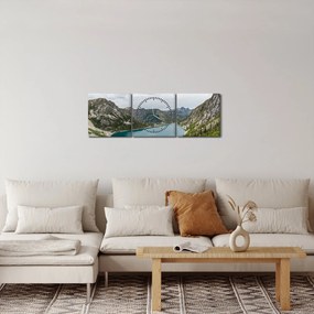 Obraz jazera v horách (s hodinami) (90x30 cm)