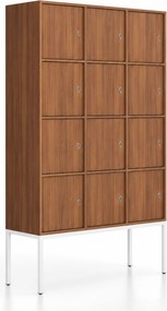 Kancelárska skriňa FRAME, biela podnož, 12x dvere, 1299 x 450 x 2185 mm, cylindrický zámok, orech