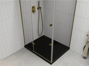 Mexen Roma, sprchovací kút s 1-krídlovými dverami 90 (dvere) x 100 (stena) cm, 6mm číre sklo, zlatý profil, slim sprchová vanička 5cm čierna, 854-090-100-50-00-4070G