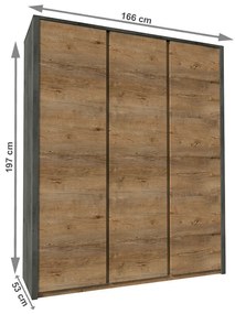 Šatníková skriňa Montana S3D - dub lefkas tmavý / smooth sivý