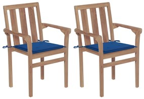 Záhradné stoličky 2 ks kráľovsky modré podložky teakový masív