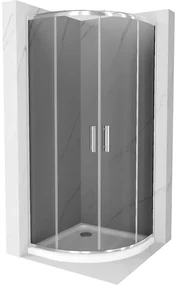 Mexen Rio, štvrťkruhový sprchovací kút s posuvnými dverami 80 x 80 cm, 6mm šedé sklo, chrómový profil + biela sprchová vanička, 863-080-080-01-40-4110
