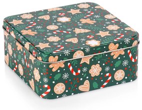 VILDE Plechová dóza na cukrovinky / sušienky, vianočný motív, 15 x 15 x 6,5 cm