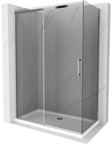 Mexen Omega, sprchový kút s posuvnými dverami 140 (dvere) x 80 (stena) cm, 8mm šedé sklo, chrómový profil + slim sprchová vanička biela + chrómový sifón, 825-140-080-01-40-4010