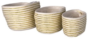 3 ks pletených béžovo zlatých košíkov - Ø 26 * 20 / Ø 23 * 17 / Ø 20 * 11 cm