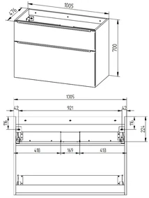 Mereo, Mereo Mailo, kúpeľňová skrinka s keramickým umývadlom 101 cm, antracit, čierne madlo, MER-CN532B