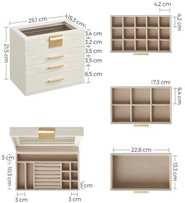 Songmics Šperkovnica Eliza, 15,3x25,1x21,5 cm, biela