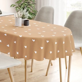 Goldea oválny obrus 100% bavlnené plátno - srdiečka na jesennej hnedej 140 x 220 cm