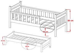 Detská posteľ 90 x 200 cm DORIA (s roštom a úl. priestorom) (borovica). Vlastná spoľahlivá doprava až k Vám domov. 1013128