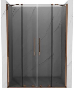 Mexen Velar Duo, posuvné sprchové dvere do otvoru 150 cm, 8mm šedé sklo, ružové zlato, 871-150-000-42-60