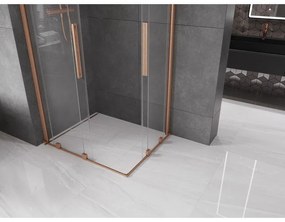 Mexen Velar Duo, sprchový kút s posuvnými dverami 90(dvere) x 80(dvere) cm, 8mm číre sklo, medená matná profil, 871-090-080-02-65