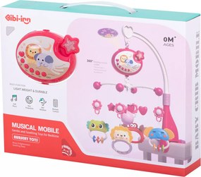 KIK Lullaby Star Design Pink kolotoč do postieľky s projektorom hviezd a diaľkovým ovládaním, ružový