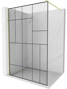 Mexen Kioto, sprchová zástena Walk-In 110 x 200 cm, 8mm číre sklo čierny vzor, zlatý matný profil, 800-110-101-55-78