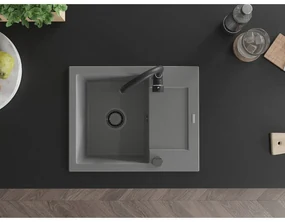 Mexen Enzo, granitový drez 576x465x174 mm, 1-komorový, šedá s čiernym sifónom, 6506571005-71-B