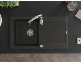 Mexen Leo, 1-komorový granitový drez 900x500x190 mm a drezová batéria Savita, čierna-zlatá metalíza, 6501-75-672601-00