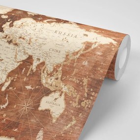 Samolepiaca tapeta mapa na drevenom pozadí
