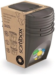 Set košov na triedený odpad II, 3 x 25 l, sivá