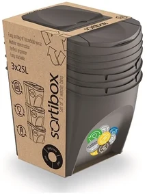 Set košov na triedený odpad II, 3 x 25 l, sivá