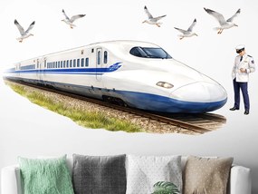 Vlak Shinkansen textilní prelepiteľná nálepka na stenu hárok 75 x 32 cm