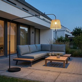 Japandi vonkajšia stojaca lampa čierna s béžovým lanovým tienidlom IP44 - Arc Jayla