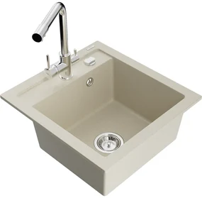 Mexen Vito, 1-komorový granitový drez 520x490x210 mm, chrómová batéria Duero, béžová, 6503-69-671600-00