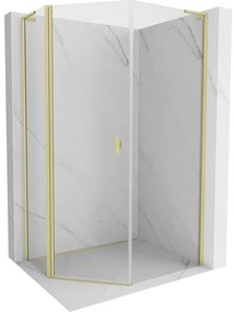 Mexen Mist L, päťuholníkový sprchový kút s krídlovými dverami, 80 x 90 cm, 8mm číre sklo, zlatý matný profil, 8A8L-080-090-55-00