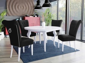 Stôl Julia FI 100 so 4 stoličkami ST65, Farby: biela, Farby: chrom, Farby:: biely lesk, Potah: Magic Velvet 2219