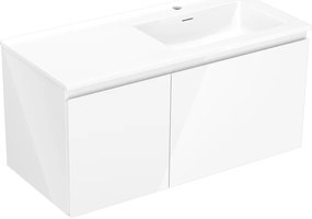 Mexen Orio, kúpeľňová skrinka 100 cm s pravým umývadlom Otis, 1S, 1D, biela lesklá, 91A13-10047-3-BBFF00-W18P00