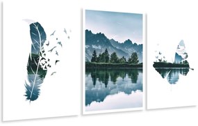 Gario Sada plagátov Horská panoráma - 3 dielna Farba rámu: Zlatá, Veľkosť: 99 x 45 cm
