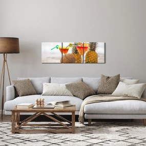 Obraz ananásov a pohárov na pláži (s hodinami) (90x30 cm)