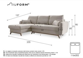 Béžová rozkladacia rohová pohovka Miuform Scandic Lagom, ľavý roh