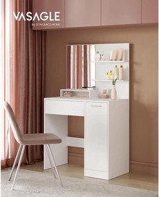 Toaletný stolík so zrkadlom a úložným priestorom, biela farba